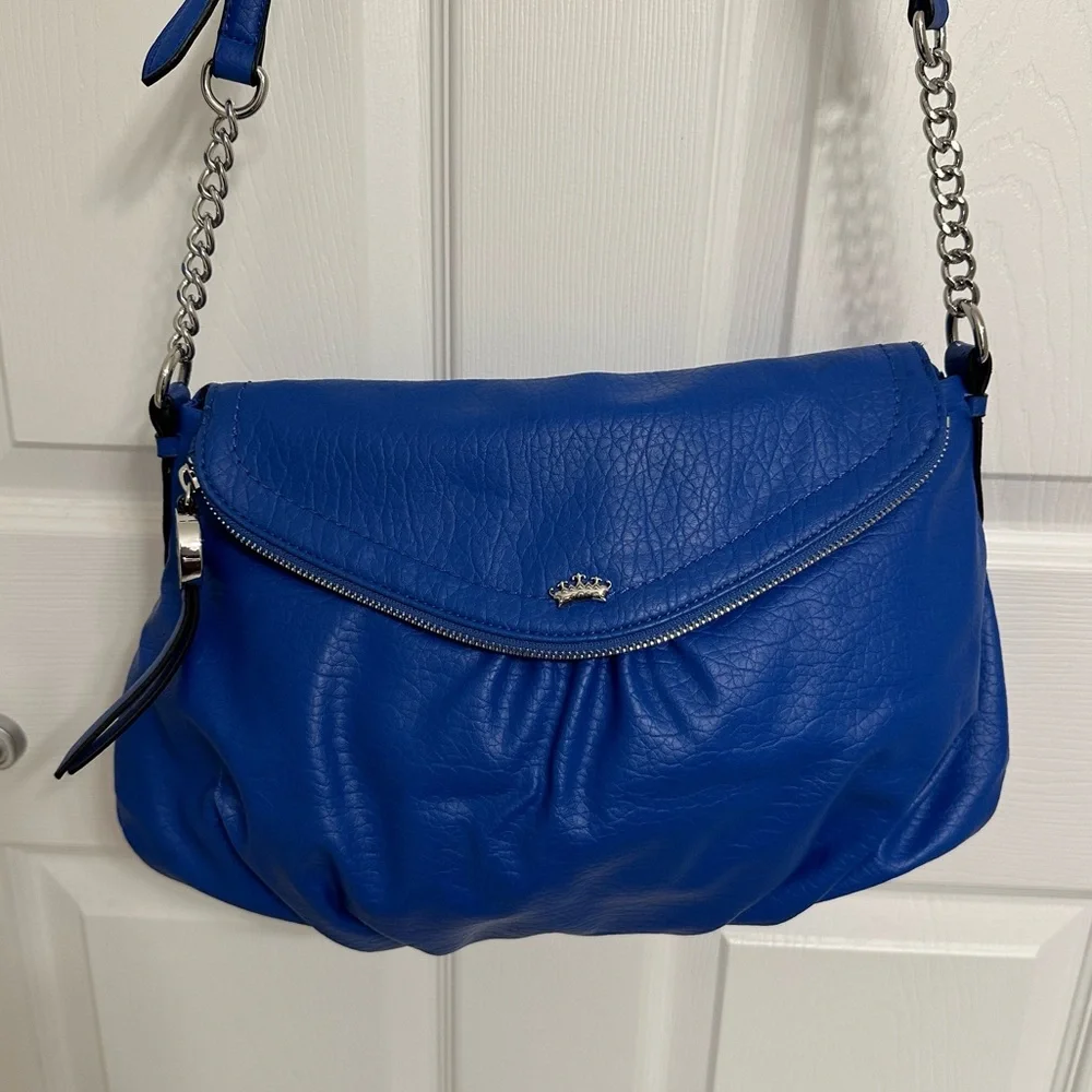 Juicy Couture Cobalt Blue Crossbody - Fold Over Faux Leather Handbag